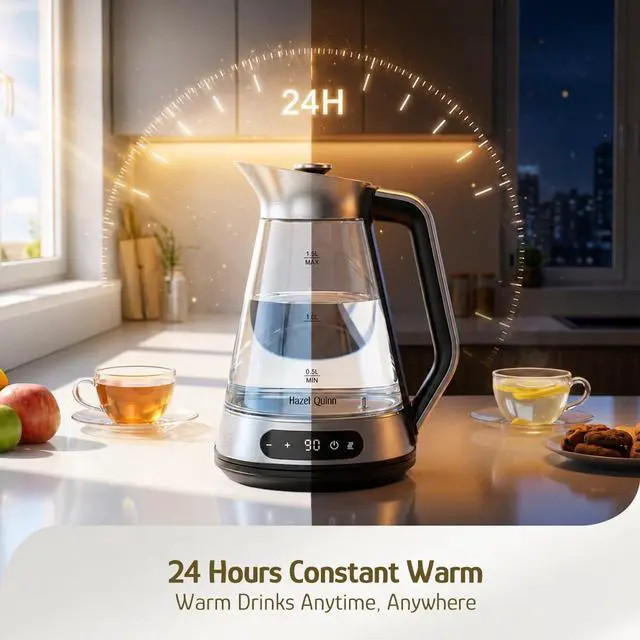 Alt view image 4 of 7 - Glass & Stainless Steel Electric Kettle, 1.5 Liters Tea Kettle