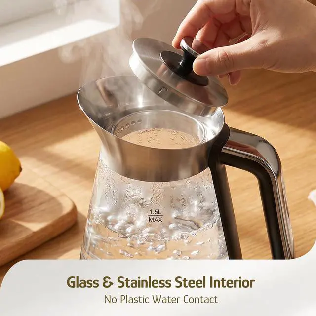 Alt view image 6 of 7 - Glass & Stainless Steel Electric Kettle, 1.5 Liters Tea Kettle