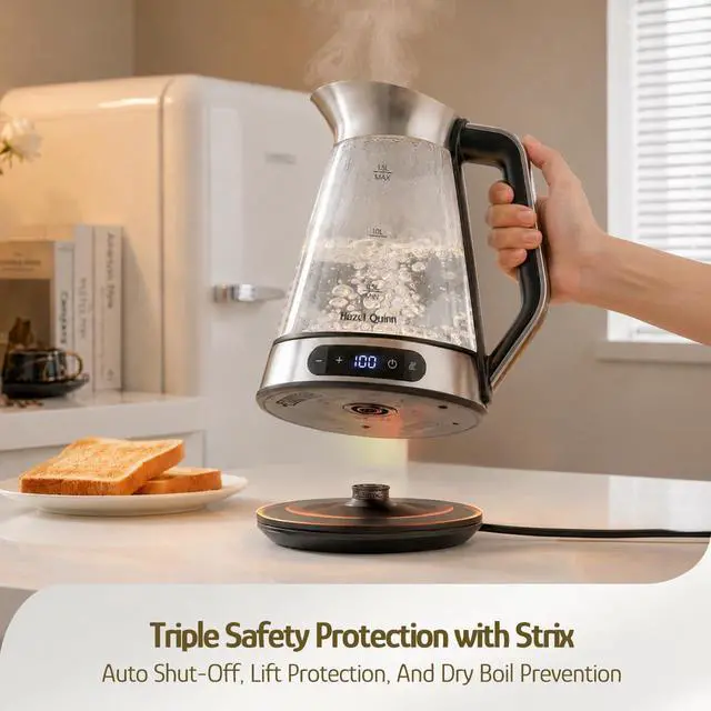 Alt view image 7 of 7 - Glass & Stainless Steel Electric Kettle, 1.5 Liters Tea Kettle