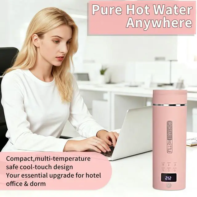 Alt view image 6 of 7 - Pink Travel Electric Kettle with LCD Display, 6 Temperature Settings, 450ml / 15.2oz, 304 Stainless Steel, Auto Shut-Off and Dry Boil Protection, Compact and Portable Electric Kettle