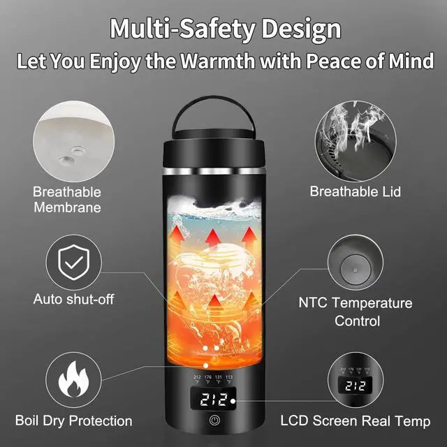 Alt view image 6 of 7 - Travel Electric Kettle, Portable Water Boiler with 4 Temperature Controls