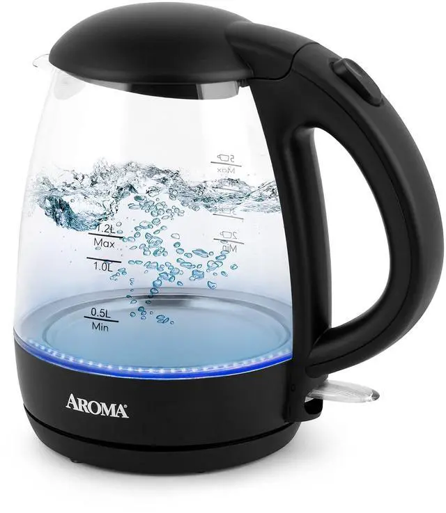 Main image of ® 1.2L / 5-Cup Glass Electric Kettle with Cordless Pouring, Trigger-Release Lid, Automatic Shut-off, Black (AWK-151B)