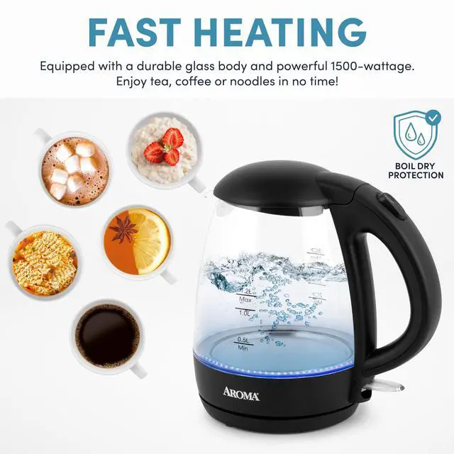 Alt view image 2 of 6 - ® 1.2L / 5-Cup Glass Electric Kettle with Cordless Pouring, Trigger-Release Lid, Automatic Shut-off, Black (AWK-151B)