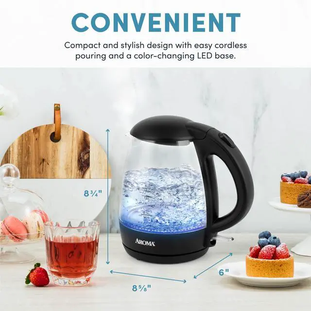 Alt view image 5 of 6 - ® 1.2L / 5-Cup Glass Electric Kettle with Cordless Pouring, Trigger-Release Lid, Automatic Shut-off, Black (AWK-151B)