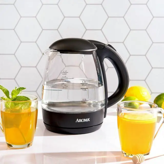 Alt view image 6 of 6 - ® 1.2L / 5-Cup Glass Electric Kettle with Cordless Pouring, Trigger-Release Lid, Automatic Shut-off, Black (AWK-151B)