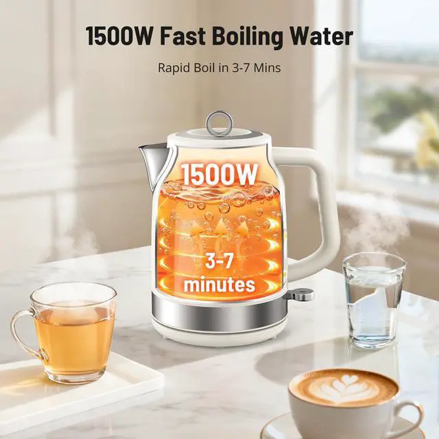 Alt view image 2 of 7 - Retro Stainless Steel Electric Kettle, 1.7L Cordless Hot Water Tea Kettle with Thermometer, 1500W Fast Heating, LED Indicator, Auto Shut-Off & Boil Dry Protection