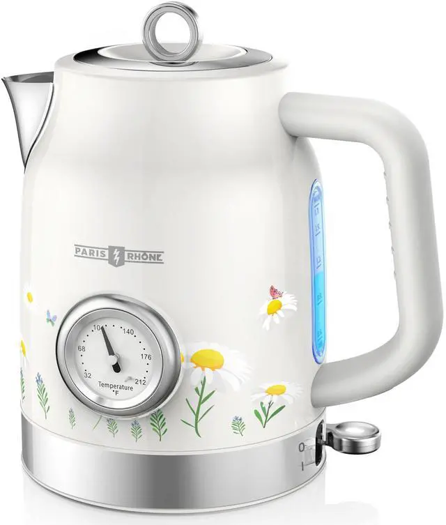 Main image of Retro Stainless Steel Electric Kettle, 1.7L Cordless Hot Water Tea Kettle with Thermometer, 1500W Fast Heating, LED Indicator, Auto Shut-Off & Boil Dry Protection
