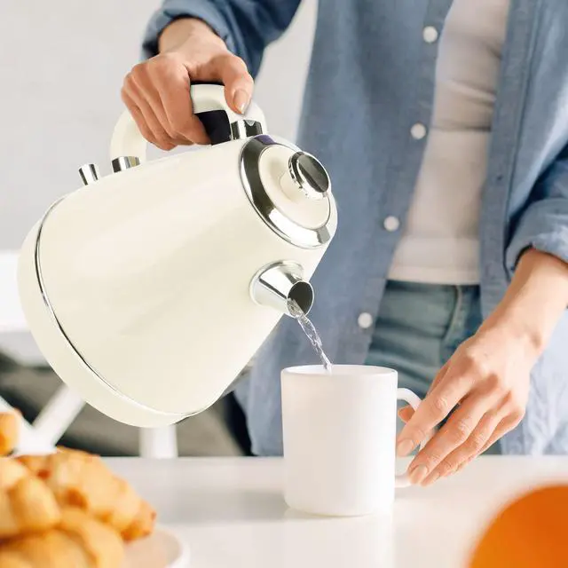 Alt view image 7 of 7 - Electric Kettle, 1.7 Litre Retro Style, Kitchen Countertop Coffee Tea Hot Water Kettle, Double Wall 304 Stainless Steel BPA Free Boiler, Auto Shut-Off and Boil-Dry