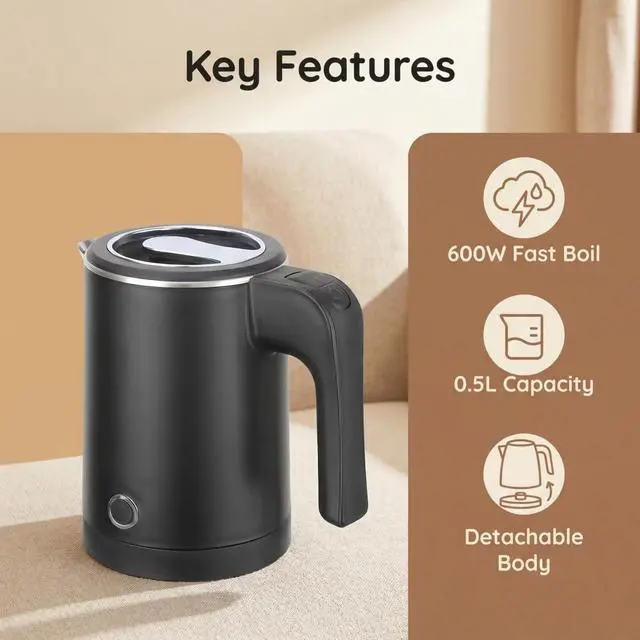 Alt view image 2 of 6 - 0.5L Small Portable Electric Tea Kettle Travel Mini Hot Water Boiler