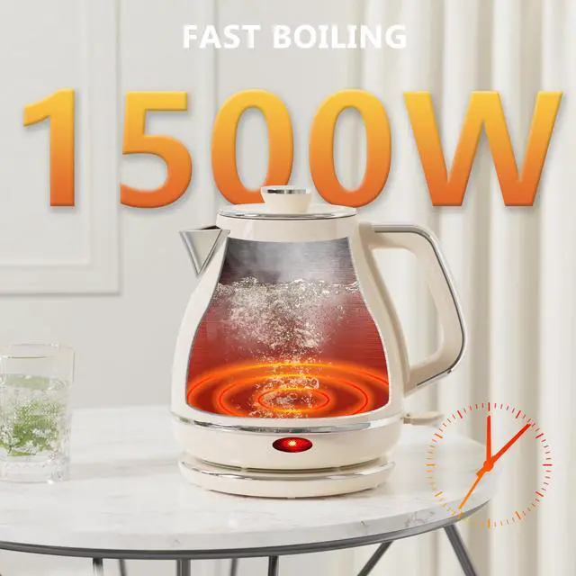 Alt view image 2 of 7 - Electric Tea Kettle, 1500W /1.0L Hot Water Boiler Heater Pot, Retro Small Electric Kettle, 100% Stainless Steel BPA Free Electric Teapot, Auto Shut-Off & Boil-Dry ProtectionBeige