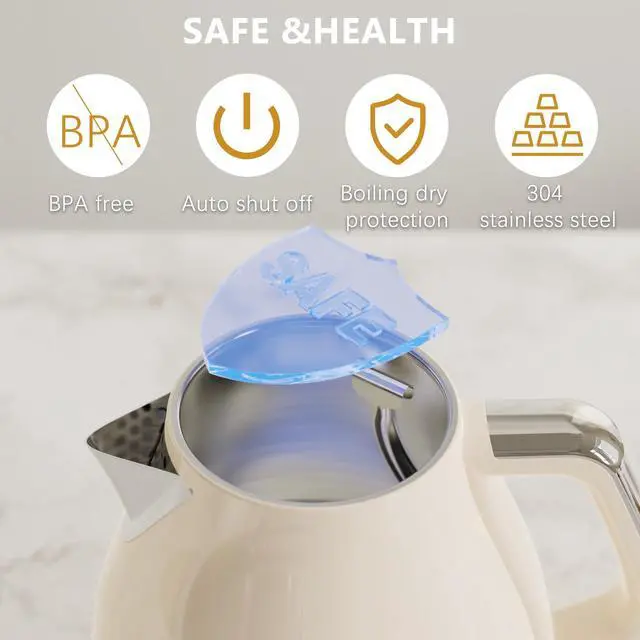 Alt view image 4 of 7 - Electric Tea Kettle, 1500W /1.0L Hot Water Boiler Heater Pot, Retro Small Electric Kettle, 100% Stainless Steel BPA Free Electric Teapot, Auto Shut-Off & Boil-Dry ProtectionBeige