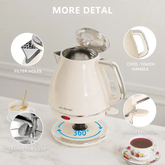 Alt view image 5 of 7 - Electric Tea Kettle, 1500W /1.0L Hot Water Boiler Heater Pot, Retro Small Electric Kettle, 100% Stainless Steel BPA Free Electric Teapot, Auto Shut-Off & Boil-Dry ProtectionBeige