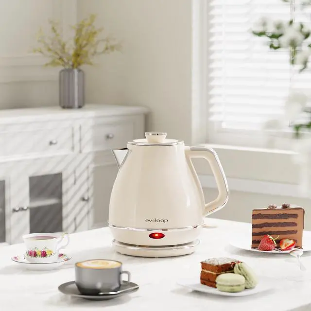 Alt view image 7 of 7 - Electric Tea Kettle, 1500W /1.0L Hot Water Boiler Heater Pot, Retro Small Electric Kettle, 100% Stainless Steel BPA Free Electric Teapot, Auto Shut-Off & Boil-Dry ProtectionBeige