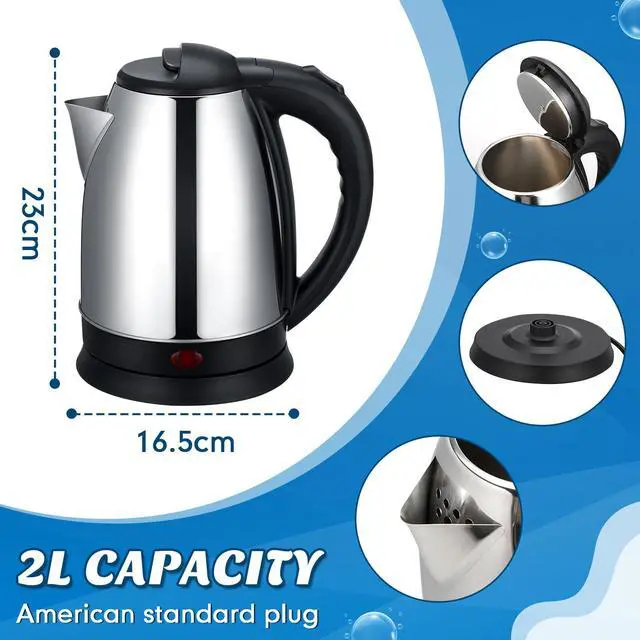 Alt view image 2 of 6 - 2 Pcs 2L Electric Kettle Stainless Steel Hot Water Kettle with Auto Shut off and Boil Dry Protection Tech Electric Hot Water Pot Fast Boil for Coffee Tea Beverages