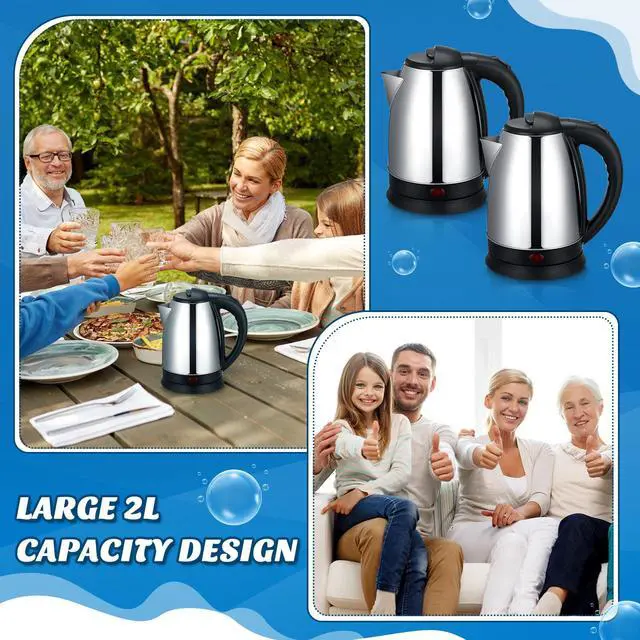 Alt view image 5 of 6 - 2 Pcs 2L Electric Kettle Stainless Steel Hot Water Kettle with Auto Shut off and Boil Dry Protection Tech Electric Hot Water Pot Fast Boil for Coffee Tea Beverages