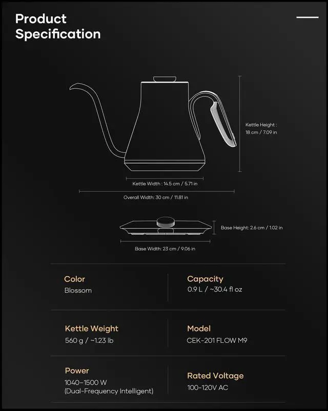 Alt view image 7 of 7 - Gooseneck Electric Kettle, ±1 Precise Temperature Control, 0.9L