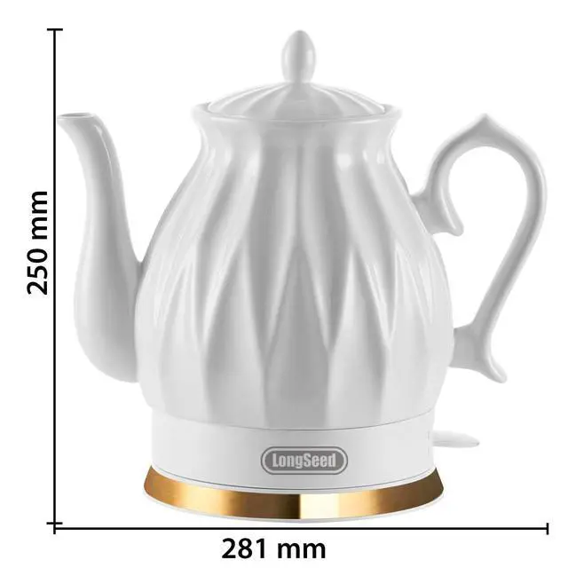 Alt view image 2 of 7 - Ceramic Electric Kettle, 1.5L/1200W Boil Water Quickly and Easily with Boil-Dry Protection Auto Shut Off, Detachable Swivel Base, Diamond Cut Glazed