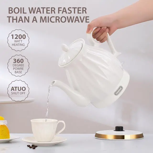 Alt view image 4 of 7 - Ceramic Electric Kettle, 1.5L/1200W Boil Water Quickly and Easily with Boil-Dry Protection Auto Shut Off, Detachable Swivel Base, Diamond Cut Glazed