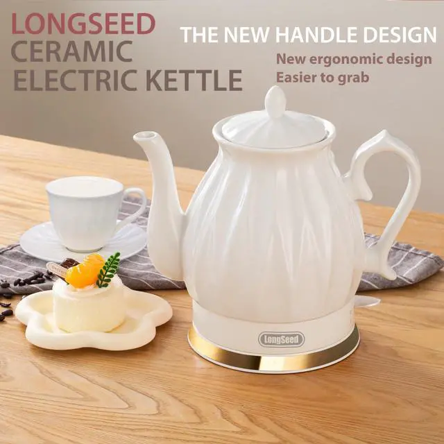 Alt view image 7 of 7 - Ceramic Electric Kettle, 1.5L/1200W Boil Water Quickly and Easily with Boil-Dry Protection Auto Shut Off, Detachable Swivel Base, Diamond Cut Glazed