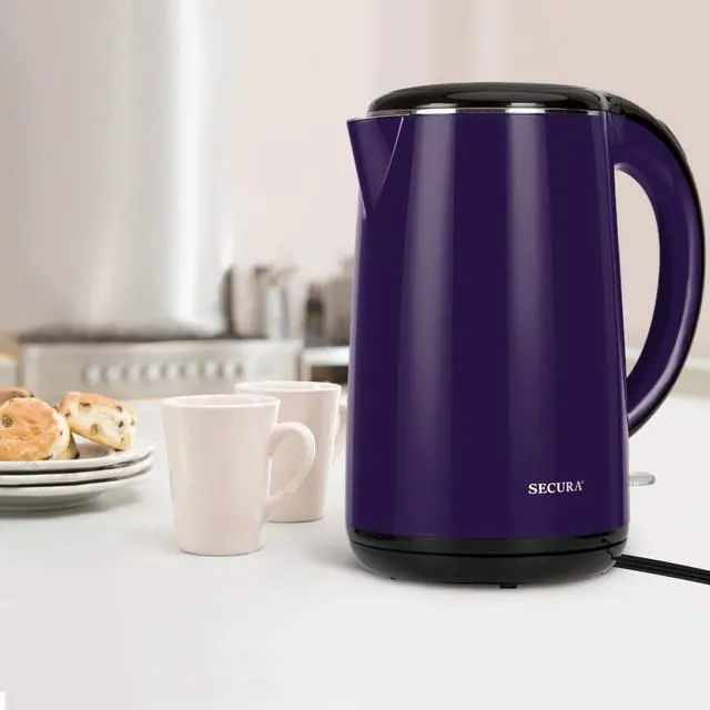 Alt view image 2 of 7 - Original Stainless Steel Double Wall Electric Water Kettle 1.8 Quart with Auto Shut-Off & Boil-Dry Protection, Dark Purple SWK-1701DP/HB-3227B