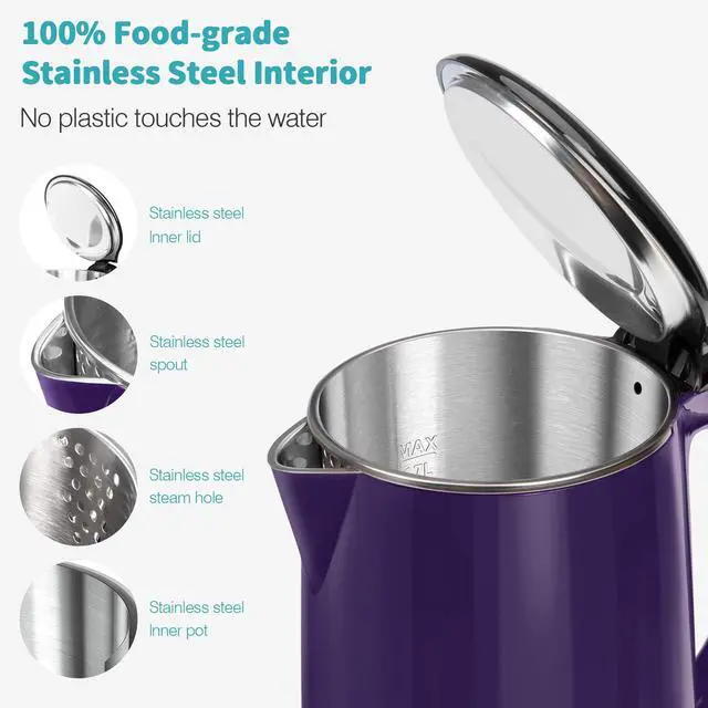 Alt view image 3 of 7 - Original Stainless Steel Double Wall Electric Water Kettle 1.8 Quart with Auto Shut-Off & Boil-Dry Protection, Dark Purple SWK-1701DP/HB-3227B
