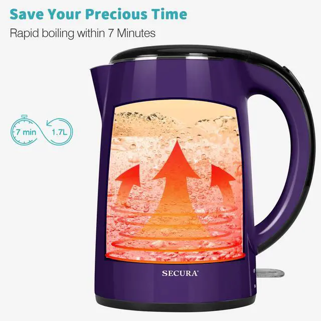 Alt view image 6 of 7 - Original Stainless Steel Double Wall Electric Water Kettle 1.8 Quart with Auto Shut-Off & Boil-Dry Protection, Dark Purple SWK-1701DP/HB-3227B