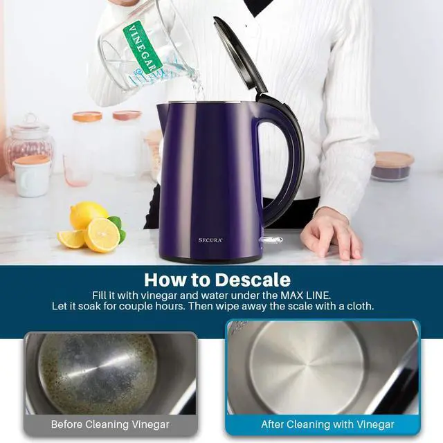 Alt view image 7 of 7 - Original Stainless Steel Double Wall Electric Water Kettle 1.8 Quart with Auto Shut-Off & Boil-Dry Protection, Dark Purple SWK-1701DP/HB-3227B