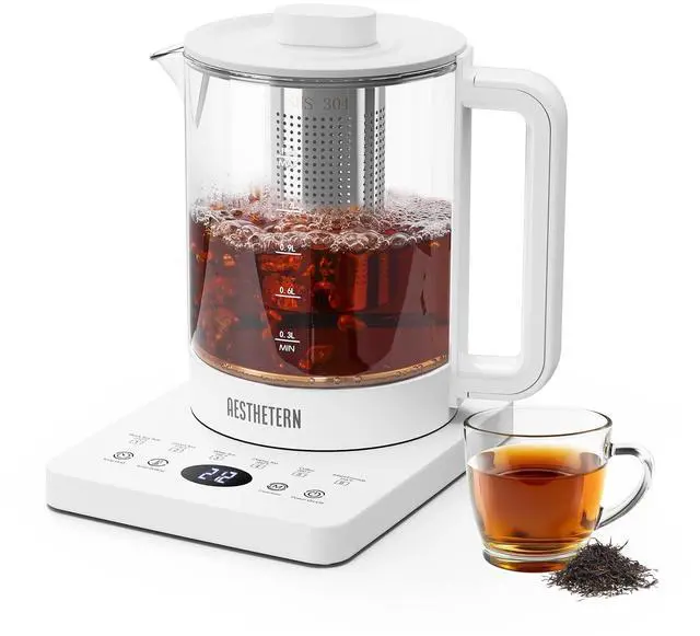 Main image of Electric Tea Kettle with Infuser, 1.5L Glass Water Boiler with Temperature Control, 24H Keep Warm & Auto Shut-Off, White