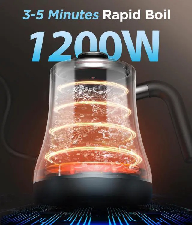 Alt view image 4 of 7 - Gooseneck Electric Kettle, ±1 Temp Control, Mute Mode, 4H Keep Warm