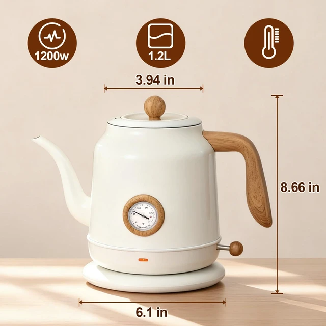 Alt view image 5 of 7 - 1.2L Electric Gooseneck Kettle with thermometer, Tea Kettle for Boiling Water, Gooseneck Electric Kettle for Coffee & Tea