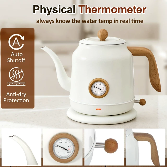 Alt view image 4 of 7 - 1.2L Electric Gooseneck Kettle with thermometer, Tea Kettle for Boiling Water, Gooseneck Electric Kettle for Coffee & Tea
