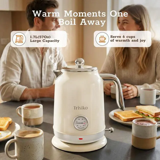 Alt view image 4 of 7 - ® Electric Kettle with Thermometer, 1.7L / 57 oz White Electric Tea Kettle, 1200W Hot Water Kettle with Auto Shutoff, Boil-Dry Protection, 360-degree Cordless Base for Coffee and Tea