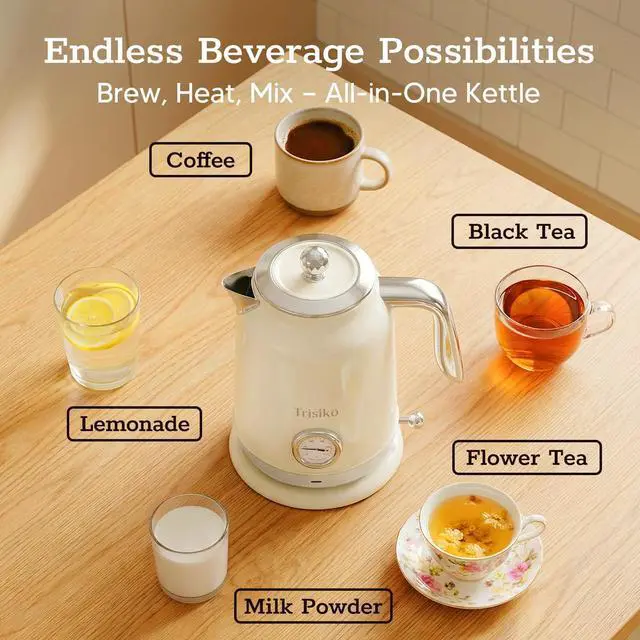 Alt view image 5 of 7 - ® Electric Kettle with Thermometer, 1.7L / 57 oz White Electric Tea Kettle, 1200W Hot Water Kettle with Auto Shutoff, Boil-Dry Protection, 360-degree Cordless Base for Coffee and Tea