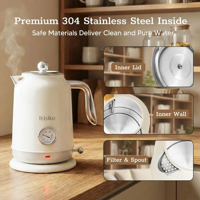 Alt view image 7 of 7 - ® Electric Kettle with Thermometer, 1.7L / 57 oz White Electric Tea Kettle, 1200W Hot Water Kettle with Auto Shutoff, Boil-Dry Protection, 360-degree Cordless Base for Coffee and Tea