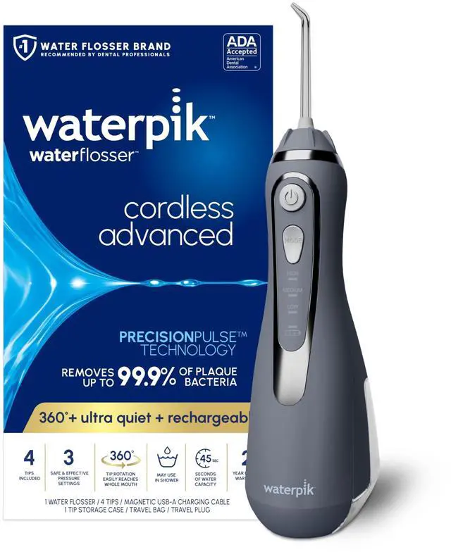 Main image of Cordless Advanced Portable Water Flosser, Rechargeable, Gray