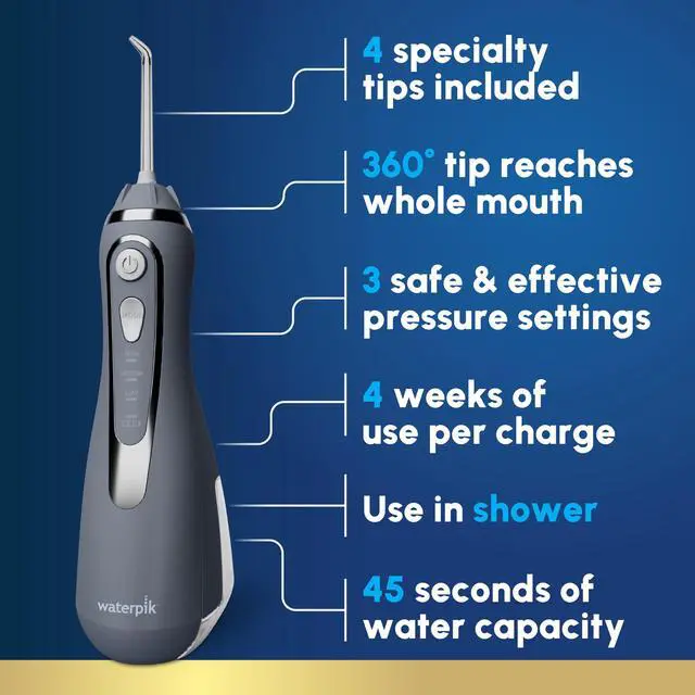 Alt view image 2 of 7 - Cordless Advanced Portable Water Flosser, Rechargeable, Gray
