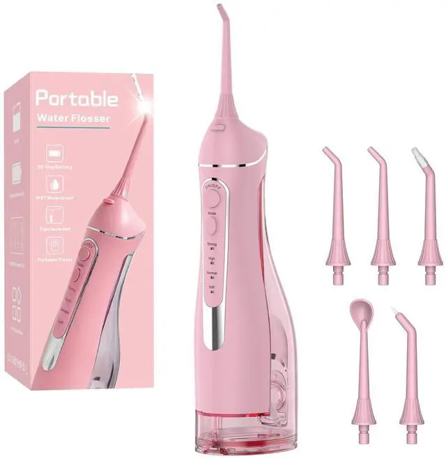 Main image of Cordless Portable Water Flosser with 300ML Tank: Rechargeable Oral Irrigator with 5 Tips for Travel, Braces Care and Sensitive Gums, IPX7 Waterproof Teeth Cleaning Device(Pink)