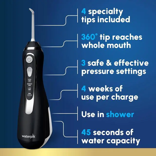 Alt view image 2 of 7 - Cordless Advanced Portable Water Flosser, Rechargeable, Black