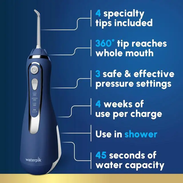 Alt view image 2 of 7 - Cordless Advanced Portable Water Flosser, Rechargeable, Blue