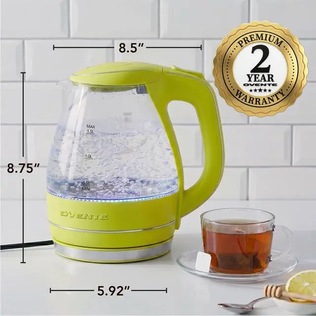 Alt view image 7 of 7 - 1.5L Glass Electric Kettle Water Boiler, Green KG83G | 1100W Fast Boiling, Borosilicate Glass, BPA-Free, Blue LED, Auto Shut-Off, Boil-Dry Protection, Removable Filter, 360° Base