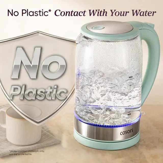 Alt view image 2 of 7 - Electric Kettle, No Plastic Contact with Water, 1.7L, Green