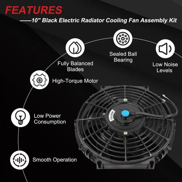 Alt view image 3 of 7 - New Universal Electric Radiator Slim Cooling Fan Push Pull 10" Inch 12v 80w 1750CFM