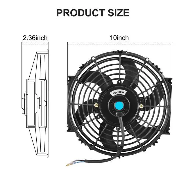 Alt view image 4 of 7 - New Universal Electric Radiator Slim Cooling Fan Push Pull 10" Inch 12v 80w 1750CFM