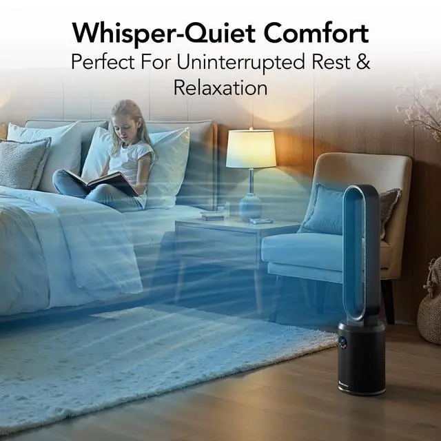 Alt view image 2 of 5 - 40-Inch Bladeless Tower Fan for Bedroom Quiet Standing Fan with Remote Control, 9H Timer & Wide Area Oscillation Turbocharged Airflow & Digital LED Display Black