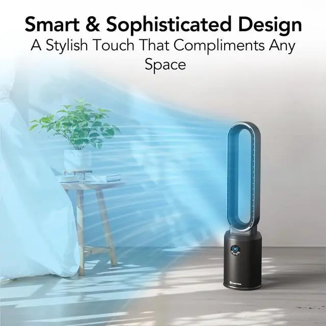 Alt view image 3 of 5 - 40-Inch Bladeless Tower Fan for Bedroom Quiet Standing Fan with Remote Control, 9H Timer & Wide Area Oscillation Turbocharged Airflow & Digital LED Display Black