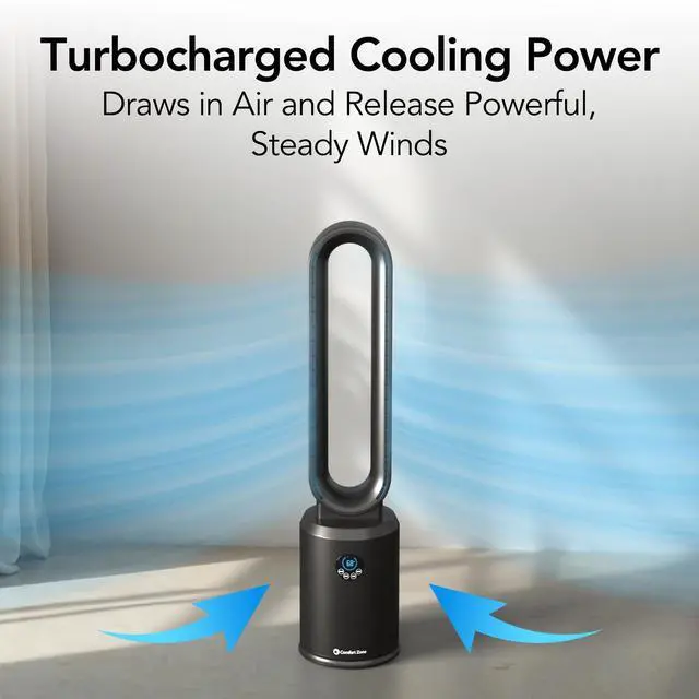 Alt view image 4 of 5 - 40-Inch Bladeless Tower Fan for Bedroom Quiet Standing Fan with Remote Control, 9H Timer & Wide Area Oscillation Turbocharged Airflow & Digital LED Display Black