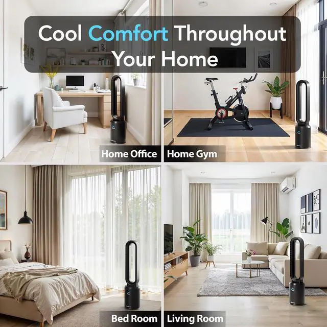 Alt view image 5 of 5 - 40-Inch Bladeless Tower Fan for Bedroom Quiet Standing Fan with Remote Control, 9H Timer & Wide Area Oscillation Turbocharged Airflow & Digital LED Display Black