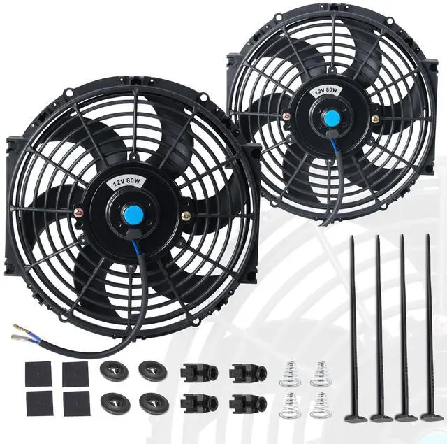 Main image of 10 Inch 10 Black Universal Electric Radiator Slim Fan 12V 80W High Performance Cooling Push Pull w/Mounting Kit 2PCS