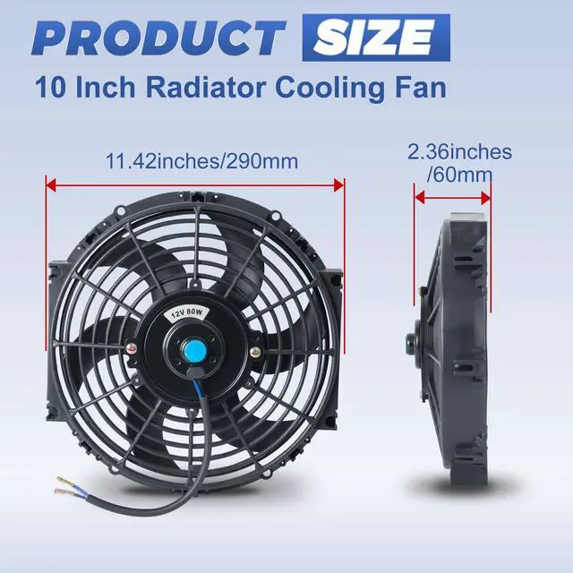 Alt view image 2 of 7 - 10 Inch 10 Black Universal Electric Radiator Slim Fan 12V 80W High Performance Cooling Push Pull w/Mounting Kit 2PCS