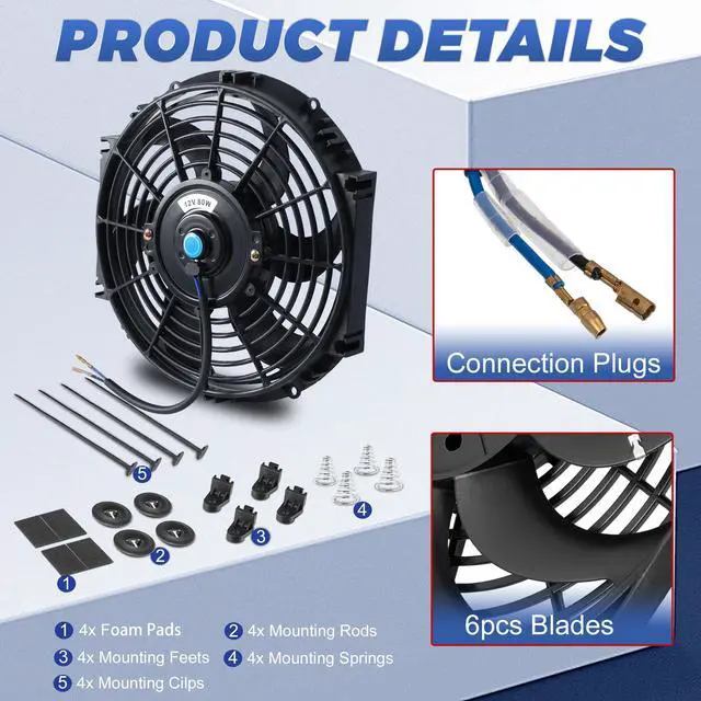 Alt view image 3 of 7 - 10 Inch 10 Black Universal Electric Radiator Slim Fan 12V 80W High Performance Cooling Push Pull w/Mounting Kit 2PCS
